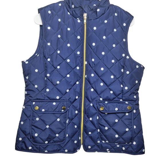 St. John's Bay Quilted Zip Vest Navy Blue With White Polka Dots Size L GUC - Picture 1 of 6
